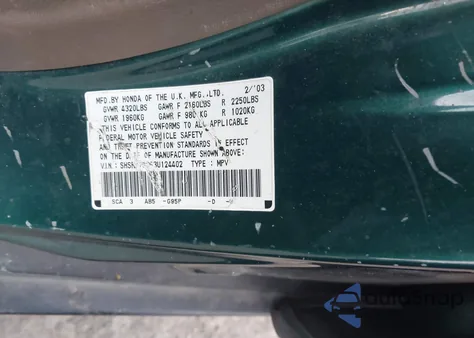 2003 Honda Cr-V Ex z USA, uszkodzony, nr VIN SHSRD78863U124402